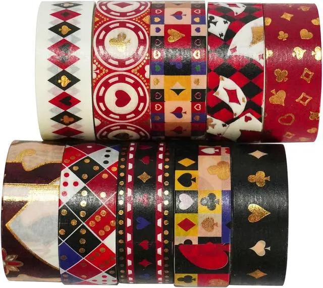 Alt view image 2 of 6 - Poker Washi Tape Set 10 Rolls Playing Cards Patterns Gold Decorative Tapes for Journals, Planners, Scrapbooking, Gift Wrapping, DIY Crafts (Poker)