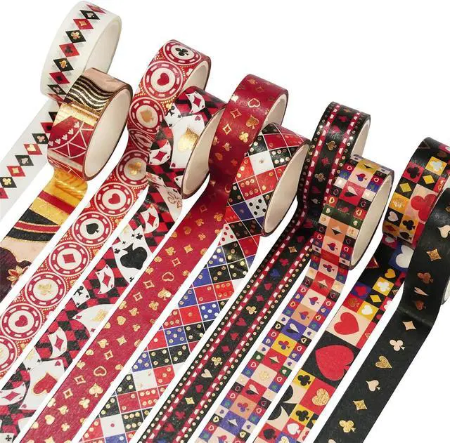 Alt view image 4 of 6 - Poker Washi Tape Set 10 Rolls Playing Cards Patterns Gold Decorative Tapes for Journals, Planners, Scrapbooking, Gift Wrapping, DIY Crafts (Poker)