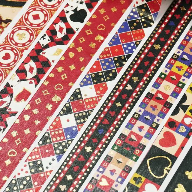 Alt view image 3 of 6 - Poker Washi Tape Set 10 Rolls Playing Cards Patterns Gold Decorative Tapes for Journals, Planners, Scrapbooking, Gift Wrapping, DIY Crafts (Poker)