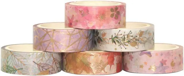 Alt view image 3 of 4 - YUBBAEX Floral Gold Washi Tape Set 6 Rolls VSCO Foil Masking Tape Decorative for Arts, DIY Crafts, Journal Supplies, Planners, Scrapbook, Card/Gift Wrapping -15mm- (Romantic Flowers)