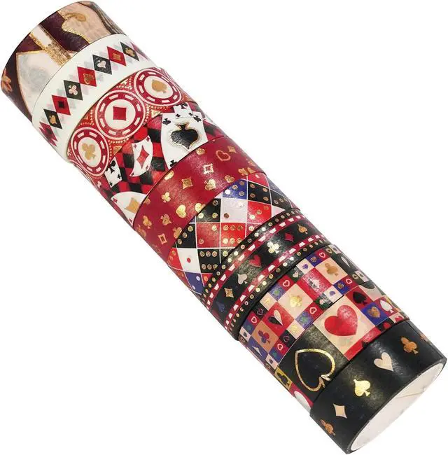 Alt view image 6 of 6 - Poker Washi Tape Set 10 Rolls Playing Cards Patterns Gold Decorative Tapes for Journals, Planners, Scrapbooking, Gift Wrapping, DIY Crafts (Poker)