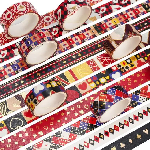 Alt view image 5 of 6 - Poker Washi Tape Set 10 Rolls Playing Cards Patterns Gold Decorative Tapes for Journals, Planners, Scrapbooking, Gift Wrapping, DIY Crafts (Poker)
