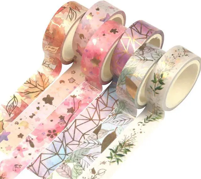 Main image of YUBBAEX Floral Gold Washi Tape Set 6 Rolls VSCO Foil Masking Tape Decorative for Arts, DIY Crafts, Journal Supplies, Planners, Scrapbook, Card/Gift Wrapping -15mm- (Romantic Flowers)