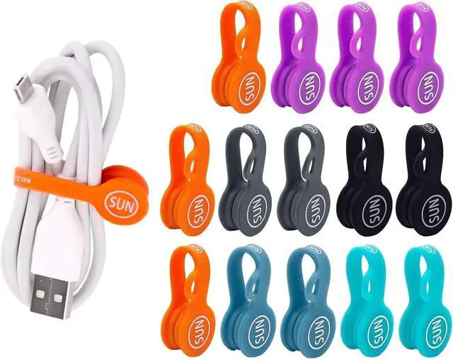 Main image of SUNFICON 6 Pack Magnetic Cord Organizers Cable Clips Cable Straps Silicone Twist Ties Colorful Headphone Cord Keeper Holder Manager Bookmark Whiteboard Fridge Magnet Keychain Gift Home,Office,School