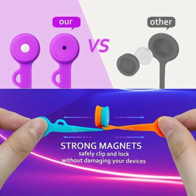 Alt view image 2 of 7 - SUNFICON 6 Pack Magnetic Cord Organizers Cable Clips Cable Straps Silicone Twist Ties Colorful Headphone Cord Keeper Holder Manager Bookmark Whiteboard Fridge Magnet Keychain Gift Home,Office,School