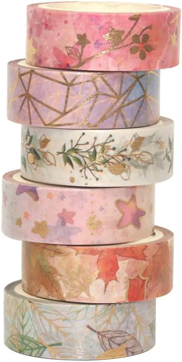 Alt view image 4 of 4 - YUBBAEX Floral Gold Washi Tape Set 6 Rolls VSCO Foil Masking Tape Decorative for Arts, DIY Crafts, Journal Supplies, Planners, Scrapbook, Card/Gift Wrapping -15mm- (Romantic Flowers)
