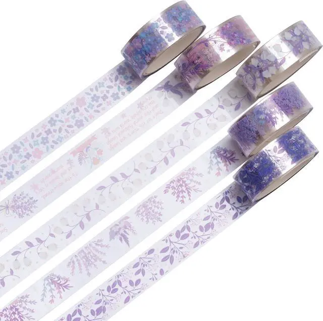Alt view image 2 of 7 - YUBBAEX 5 Rolls Floral Washi Tape Set PET Decorative Flowers Patterns Transparent Masking Tapes for Arts, DIY Crafts, Journals, Planners, Scrapbook, Wrapping (Lavender)