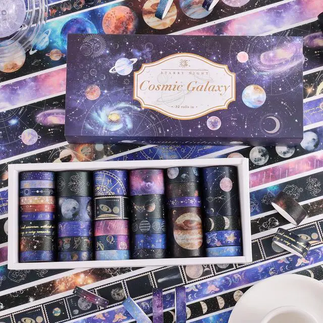 Alt view image 3 of 7 - 32 Rolls Washi Tape Set, Gold Foil Galaxy Decorative Masking Tape Constellation, Stars, Celestial, Adhesive Tape for Bullet Journal, Diy Craft, Scrapbooking Supplies, Gift Wrapping, Party Decoration