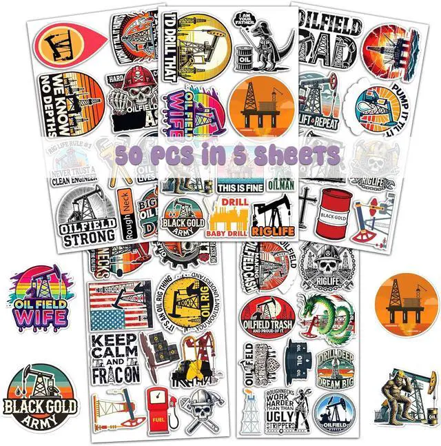Alt view image 2 of 7 - 50 Pcs Oilfield Vinyl Sticker Waterproof Hard Hat Decals Oil Rig Stickers Water Bottle Skateboard Helmet Guitar Luggage Bike Toolbox Car Gifts for Adults Men Dad Refinery Worker