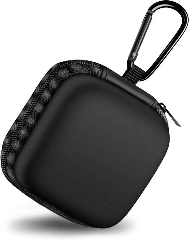 Main image of Square Earbud Case Portable EVA Storage Bag Cell Phone Accessories Organizer with Carabiner for Wired/Wireless Earphone, Earbud, Earpieces, SD Memory Card, Camera Chips, Tech Pouch, Black
