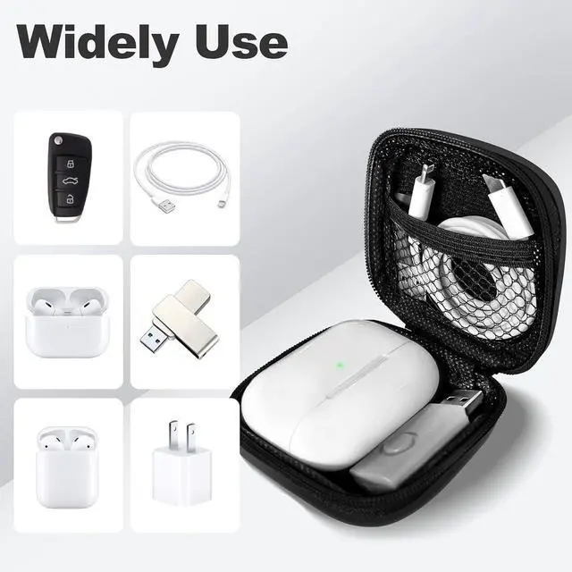 Alt view image 3 of 7 - Square Earbud Case Portable EVA Storage Bag Cell Phone Accessories Organizer with Carabiner for Wired/Wireless Earphone, Earbud, Earpieces, SD Memory Card, Camera Chips, Tech Pouch, Black