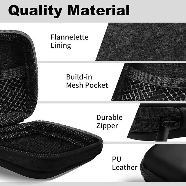 Alt view image 5 of 7 - Square Earbud Case Portable EVA Storage Bag Cell Phone Accessories Organizer with Carabiner for Wired/Wireless Earphone, Earbud, Earpieces, SD Memory Card, Camera Chips, Tech Pouch, Black