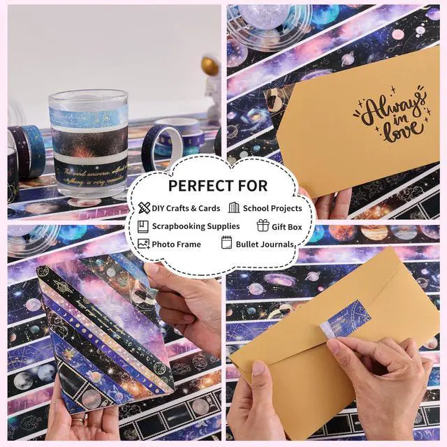 Alt view image 5 of 7 - 32 Rolls Washi Tape Set, Gold Foil Galaxy Decorative Masking Tape Constellation, Stars, Celestial, Adhesive Tape for Bullet Journal, Diy Craft, Scrapbooking Supplies, Gift Wrapping, Party Decoration
