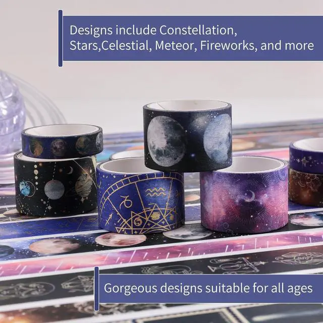 Alt view image 6 of 7 - 32 Rolls Washi Tape Set, Gold Foil Galaxy Decorative Masking Tape Constellation, Stars, Celestial, Adhesive Tape for Bullet Journal, Diy Craft, Scrapbooking Supplies, Gift Wrapping, Party Decoration