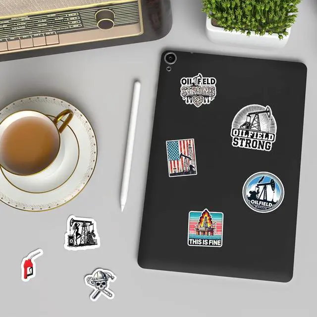 Alt view image 6 of 7 - 50 Pcs Oilfield Vinyl Sticker Waterproof Hard Hat Decals Oil Rig Stickers Water Bottle Skateboard Helmet Guitar Luggage Bike Toolbox Car Gifts for Adults Men Dad Refinery Worker