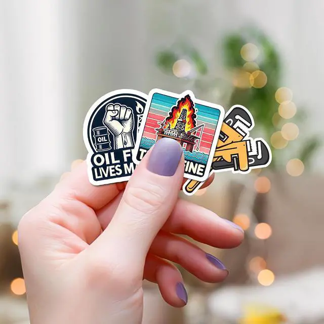 Alt view image 7 of 7 - 50 Pcs Oilfield Vinyl Sticker Waterproof Hard Hat Decals Oil Rig Stickers Water Bottle Skateboard Helmet Guitar Luggage Bike Toolbox Car Gifts for Adults Men Dad Refinery Worker