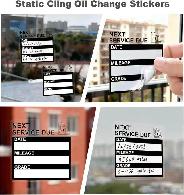 Alt view image 7 of 7 - Static Cling Oil Change Stickers for Windshield, 120 Pcs 2x2 Inches No Glue No Residue Clear Next Service Due Reminder Labels for Car Window, Upgraded Transparent Removable Auto Maintenance Sticker