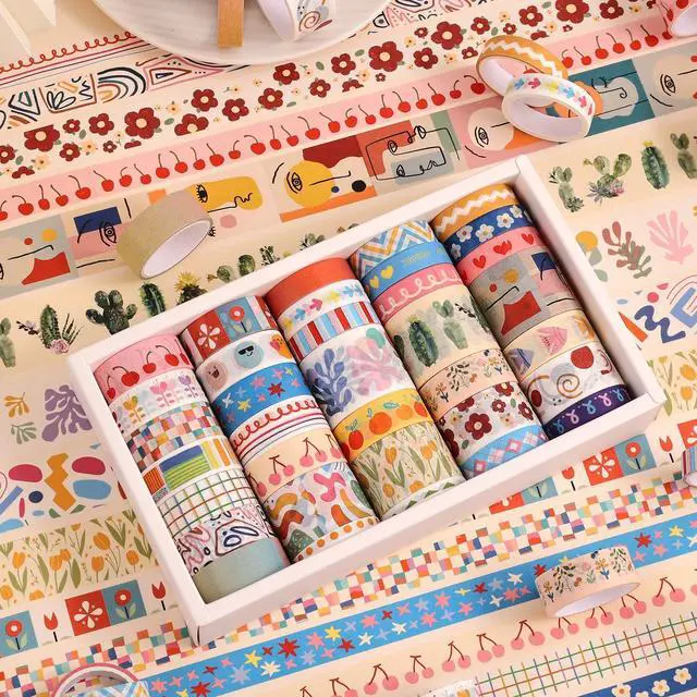 Alt view image 5 of 7 - emmoolife 35 Rolls Washi Tape Set, Colorful Cute Floral Writable Decorative Tapes for Scrapbooking and Journaling, Junk Journal Supplies, Bullet Journaling for Women Girl 5-30mm Wide 9.84ft Long/Roll