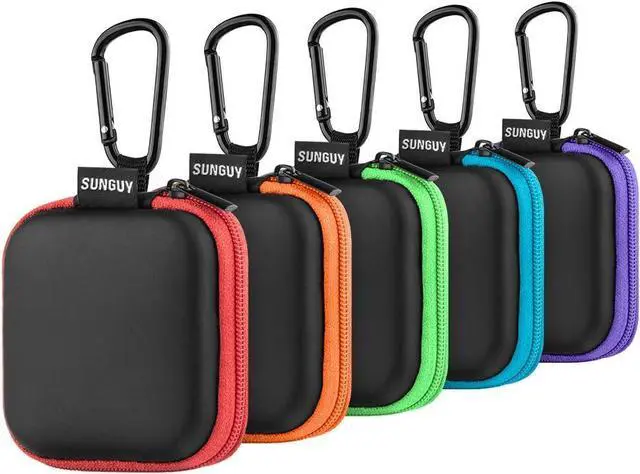 Main image of SUNGUY [5-Pack Earbud Case, Portable EVA Small Earbuds Carrying Case Storage Bag Organizer with Carabiners for Earphones, Earbuds, Earpieces, SD Memory Card, Camera Chips