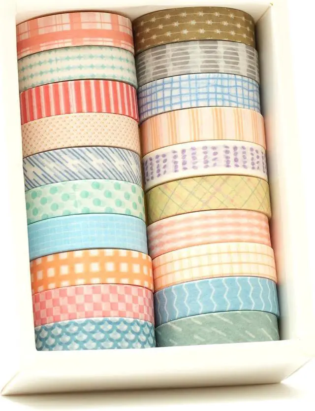 Alt view image 4 of 7 - 20 Rolls Basic Washi Tape Set Japanese Arts Adhesive Tapes Simple Patterns Decorative Masking Tape Sets for Craft, Kids, Scrapbook, DIY, Gift Wrapping (Style One)
