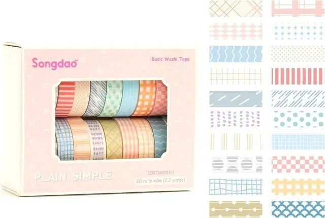 Alt view image 3 of 7 - 20 Rolls Basic Washi Tape Set Japanese Arts Adhesive Tapes Simple Patterns Decorative Masking Tape Sets for Craft, Kids, Scrapbook, DIY, Gift Wrapping (Style One)