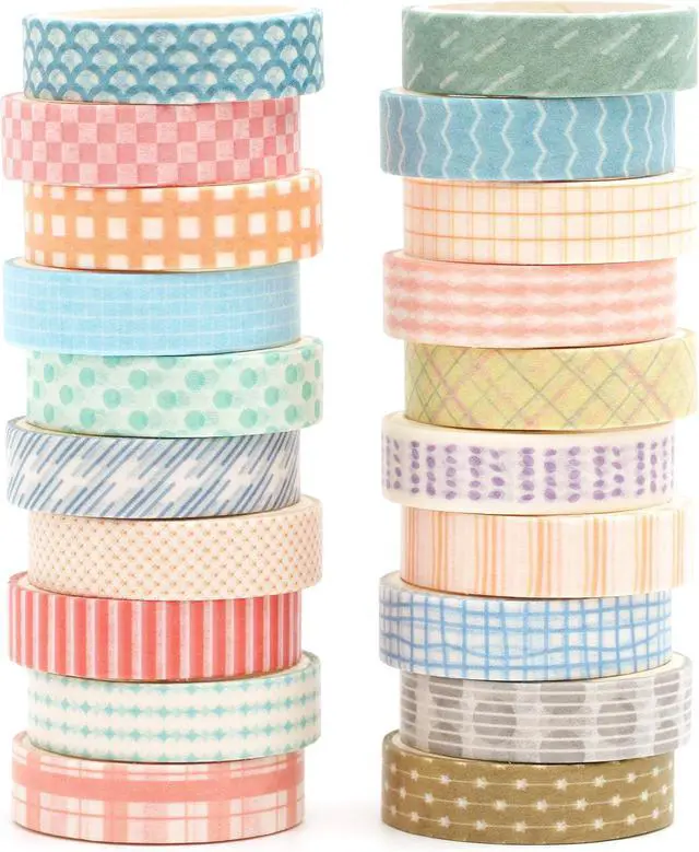 Alt view image 2 of 7 - 20 Rolls Basic Washi Tape Set Japanese Arts Adhesive Tapes Simple Patterns Decorative Masking Tape Sets for Craft, Kids, Scrapbook, DIY, Gift Wrapping (Style One)