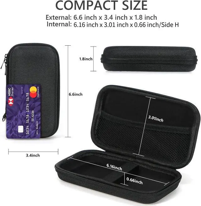 Alt view image 2 of 6 - Hard EVA Protective Case, Portable Carrying Bag with Mesh Pocket,Black | Shockproof Bag, Travel Pouch for GPS,USB Drive, USB Charging Cable, Keys, MP3/MP4 Player, Airpods,Elastic Strap