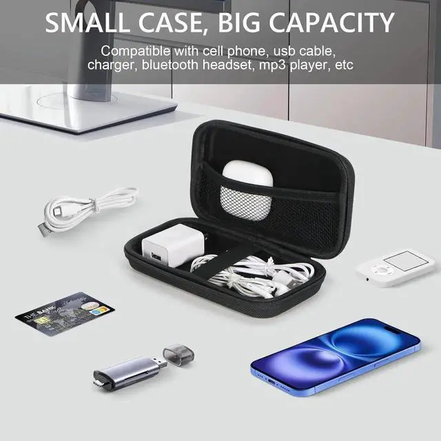 Alt view image 3 of 6 - Hard EVA Protective Case, Portable Carrying Bag with Mesh Pocket,Black | Shockproof Bag, Travel Pouch for GPS,USB Drive, USB Charging Cable, Keys, MP3/MP4 Player, Airpods,Elastic Strap