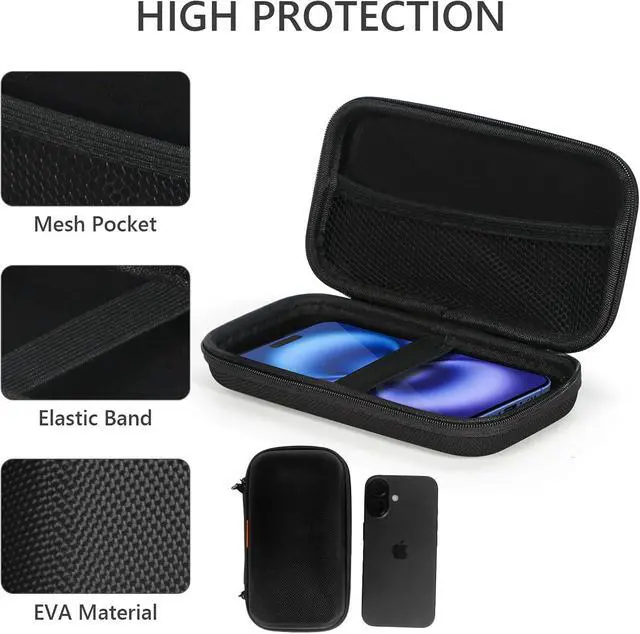 Alt view image 4 of 6 - Hard EVA Protective Case, Portable Carrying Bag with Mesh Pocket,Black | Shockproof Bag, Travel Pouch for GPS,USB Drive, USB Charging Cable, Keys, MP3/MP4 Player, Airpods,Elastic Strap