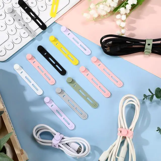 Alt view image 5 of 7 - Tellegloww 42 Cable Ties Cord Organizer,Multicolor,3.15 Inch | Adjustable Reusable Silicone Wraps for Phone Charger Earphone Cords, Organizer Management Straps Desk Office Travel