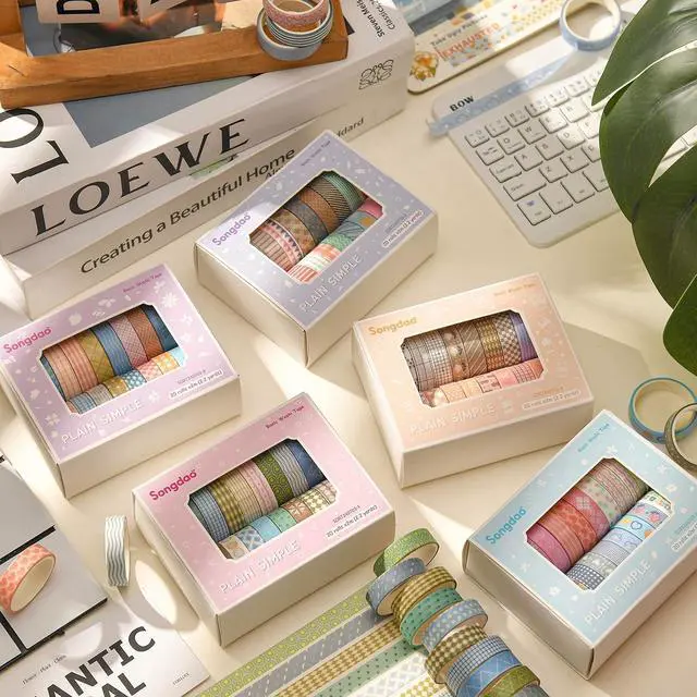 Alt view image 6 of 7 - 20 Rolls Basic Washi Tape Set Japanese Arts Adhesive Tapes Simple Patterns Decorative Masking Tape Sets for Craft, Kids, Scrapbook, DIY, Gift Wrapping (Style One)