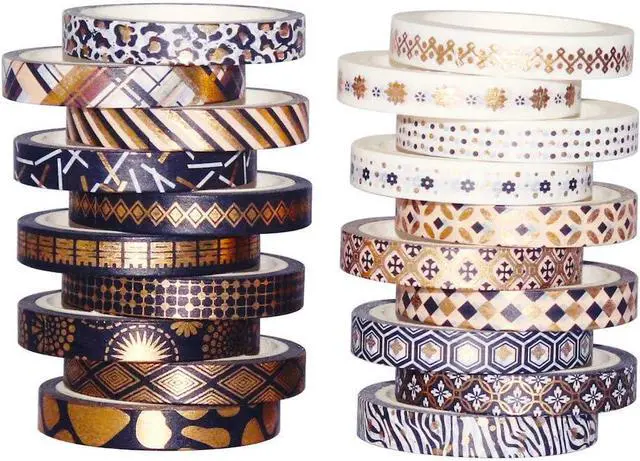 Alt view image 2 of 7 - YUBBAEX 20 Rolls Washi Tape Set Black Gold Foil Print Decorative Tapes for Arts, DIY Crafts, Bullet Journals, Planners, Scrapbook, Wrapping (Skinny Black Gold x 20 Rolls)