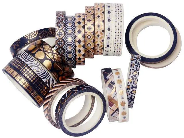 Alt view image 6 of 7 - YUBBAEX 20 Rolls Washi Tape Set Black Gold Foil Print Decorative Tapes for Arts, DIY Crafts, Bullet Journals, Planners, Scrapbook, Wrapping (Skinny Black Gold x 20 Rolls)
