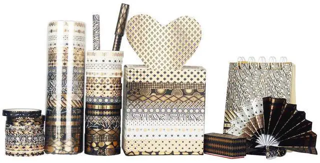 Alt view image 7 of 7 - YUBBAEX 20 Rolls Washi Tape Set Black Gold Foil Print Decorative Tapes for Arts, DIY Crafts, Bullet Journals, Planners, Scrapbook, Wrapping (Skinny Black Gold x 20 Rolls)