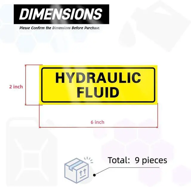 Alt view image 2 of 6 - 9-Pack Hydraulic Fluid Stickers, 6x2 Inch Waterproof Decal, Strong Adhesion, UV-Resistant & Scratch-Proof for Fuel Tanks, Cans & Outdoor Power Equipment