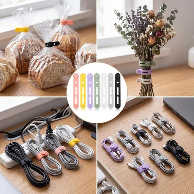 Alt view image 6 of 7 - Tellegloww 42 Cable Ties Cord Organizer,Multicolor,3.15 Inch | Adjustable Reusable Silicone Wraps for Phone Charger Earphone Cords, Organizer Management Straps Desk Office Travel