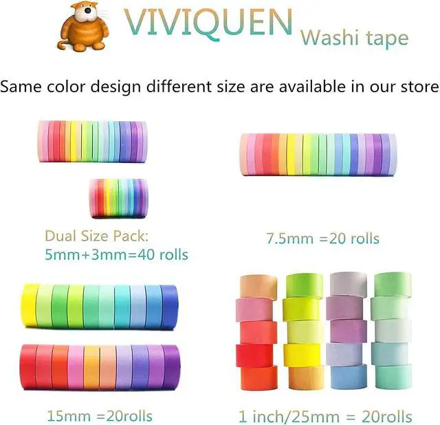 Alt view image 7 of 7 - VIVIQUEN Washi Tape Set, 20 Rolls Colored Masking Tape, 15mm Rainbow Pastel Writable Colorful Washi Tapes for Painting, DIY Scrapbook Designs