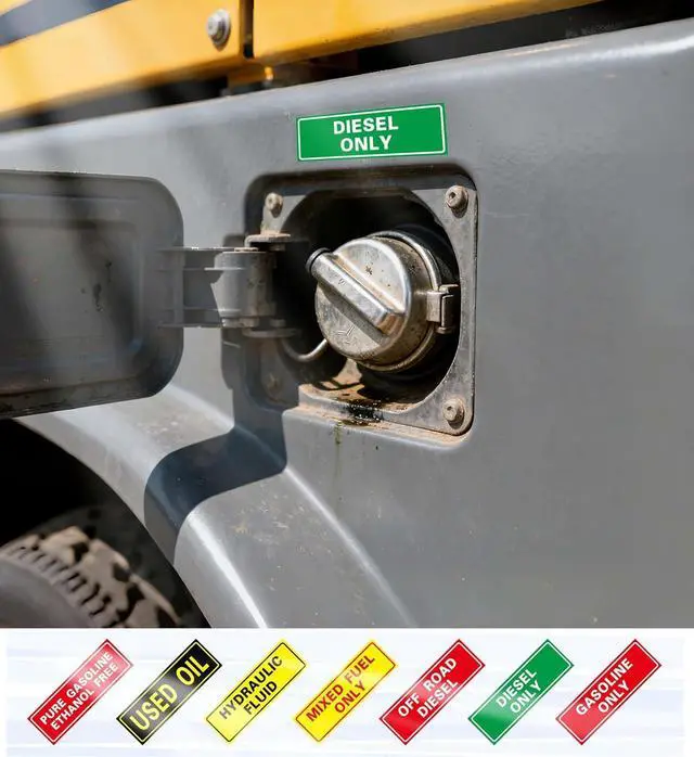 Alt view image 6 of 6 - 9-Pack Hydraulic Fluid Stickers, 6x2 Inch Waterproof Decal, Strong Adhesion, UV-Resistant & Scratch-Proof for Fuel Tanks, Cans & Outdoor Power Equipment