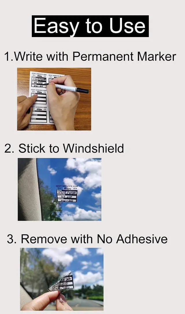 Alt view image 5 of 6 - Oil Change Stickers, Static Cling Reminder Sticker, 120 Count, 2x2 in | Oil Change Stickers for Windshield, No Residue Clear Next Service Due Maintenance Labels for Car Auto Vehicle Window Decals