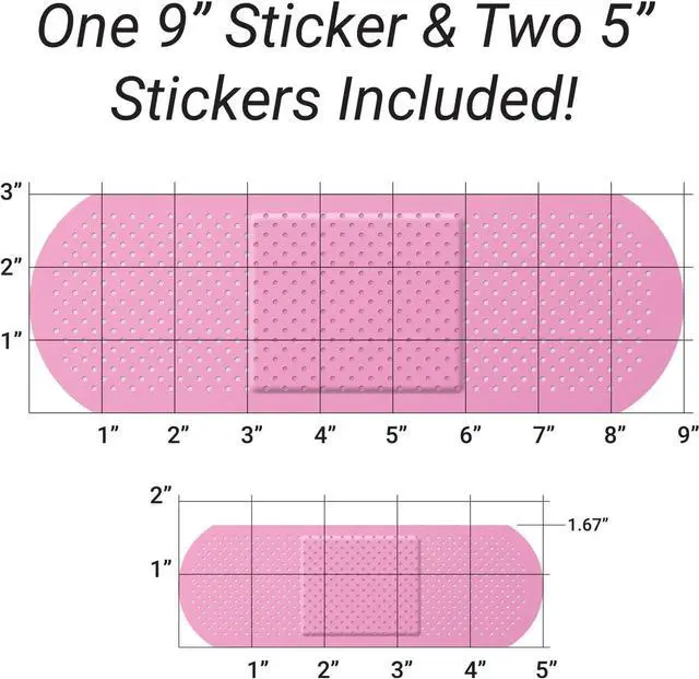 Alt view image 4 of 7 - Bandage Band Aid Decal Sticker (3 Pack) 1-9 x 3 Inch and 2-5 x 1.67 Inch - Perfect Funny Coverup for Any Ouchy, Boo-Boo or Blimish (Pink)