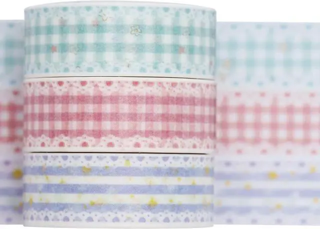 Main image of YUBBAEX Cute Printed Washi Tape 3 Rolls Japanese-Style Masking Tape Set Decorative for Arts, DIY Crafts, Journal Supplies, Planners, Scrapbook, Card/Gift Wrapping (Lace Checkered)