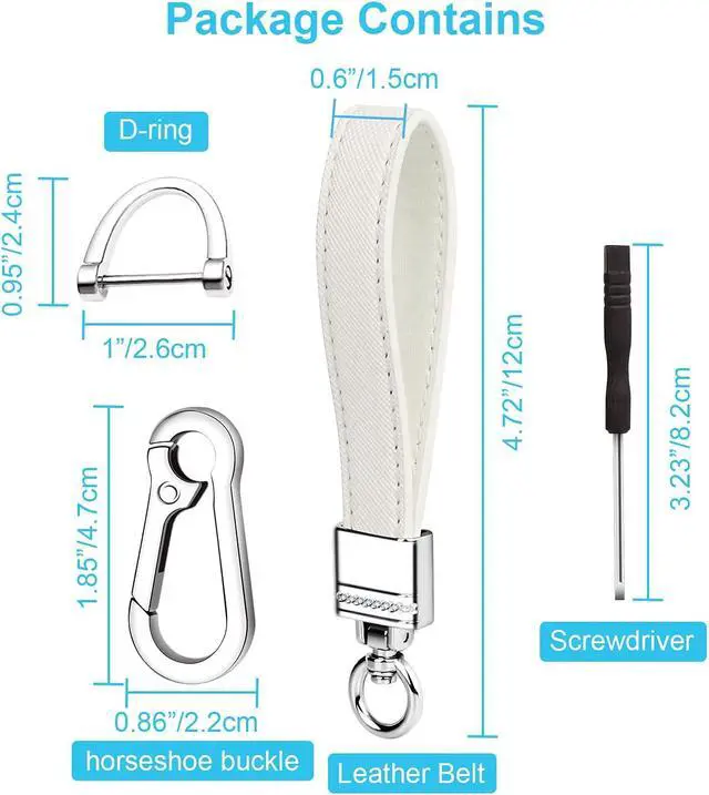 Alt view image 2 of 6 - QBUC Genuine Leather Car Keychain,Universal Heavy Duty Metal Key Chain Accessories,Car Fob Key Keychain Holder with 360 Degree Rotatable Snap Swivel and Anti-Lost D-Ring for Men Women(White)