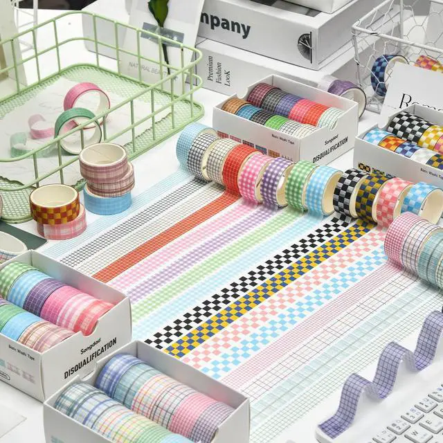 Alt view image 6 of 7 - 12 Rolls Grid Washi Tape Set Plaid Arts Adhesive Tapes Basic Patterns Decorative Masking Tape Sets for Craft, Kids, Scrapbook, DIY, Gift Wrapping (Style Two)