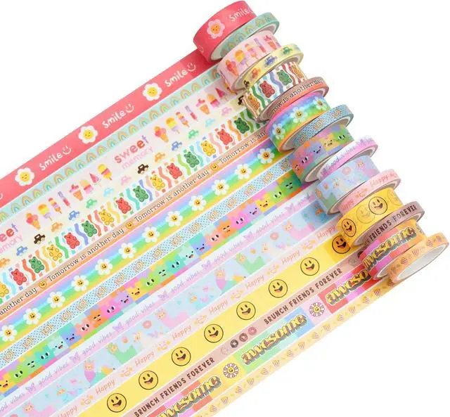 Alt view image 2 of 7 - Cute Cartoon Washi Tape Set 16 Rolls Bright Colors Kawaii Masking Graphic Decorative Tapes for Arts, DIY Crafts, Journals, Planners, Scrapbook, Wrapping