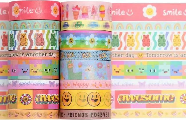 Alt view image 3 of 7 - Cute Cartoon Washi Tape Set 16 Rolls Bright Colors Kawaii Masking Graphic Decorative Tapes for Arts, DIY Crafts, Journals, Planners, Scrapbook, Wrapping