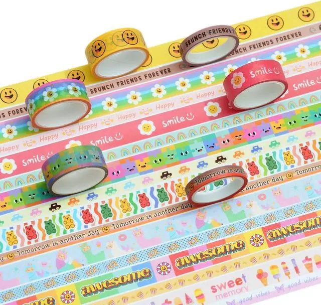 Alt view image 4 of 7 - Cute Cartoon Washi Tape Set 16 Rolls Bright Colors Kawaii Masking Graphic Decorative Tapes for Arts, DIY Crafts, Journals, Planners, Scrapbook, Wrapping