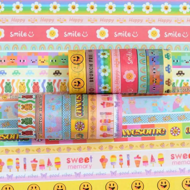 Alt view image 5 of 7 - Cute Cartoon Washi Tape Set 16 Rolls Bright Colors Kawaii Masking Graphic Decorative Tapes for Arts, DIY Crafts, Journals, Planners, Scrapbook, Wrapping