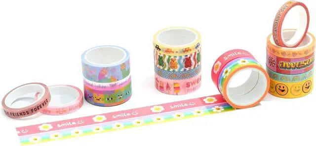 Alt view image 6 of 7 - Cute Cartoon Washi Tape Set 16 Rolls Bright Colors Kawaii Masking Graphic Decorative Tapes for Arts, DIY Crafts, Journals, Planners, Scrapbook, Wrapping