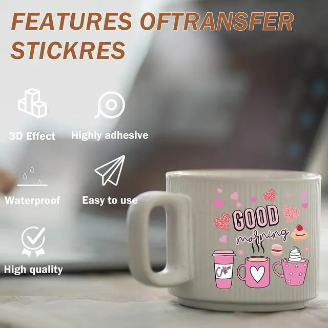 Alt view image 5 of 7 - Funny Coffee UV DTF Decals - 20 Sheets I Love You More Than Coffee Fun Uvdtf Cup Wraps for 16 oz Glass Water Bottle, Milk Tea Ice Cream Flower Transfer Stickers DIY Mug Craft Decals Decor Gift for Mom