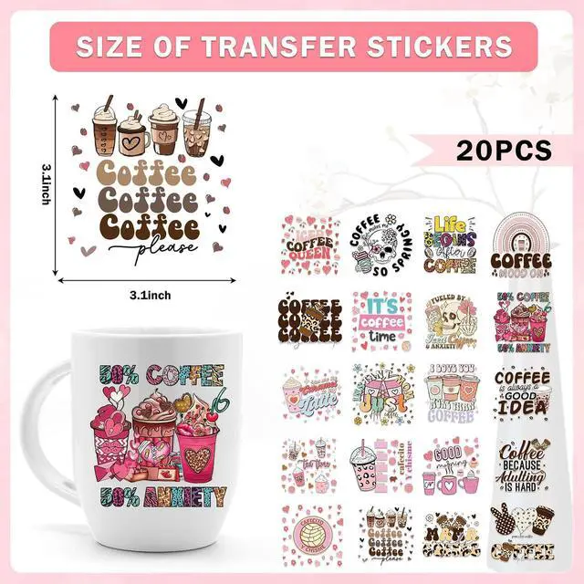 Alt view image 4 of 7 - Funny Coffee UV DTF Decals - 20 Sheets I Love You More Than Coffee Fun Uvdtf Cup Wraps for 16 oz Glass Water Bottle, Milk Tea Ice Cream Flower Transfer Stickers DIY Mug Craft Decals Decor Gift for Mom